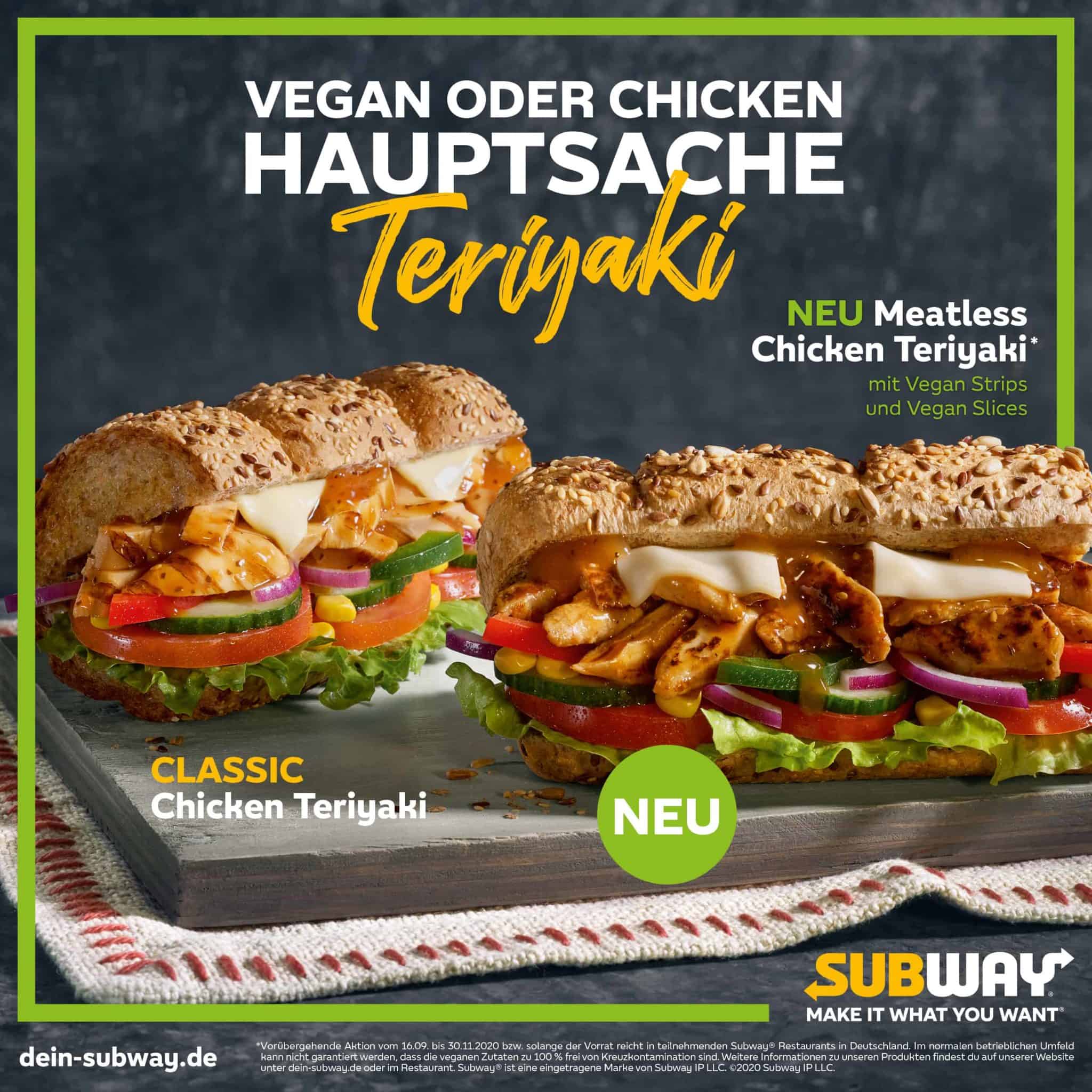 Doppelter TeriyakiGenuss Subway Deutschland stellt Meatless Chicken Teriyaki Sandwich vor