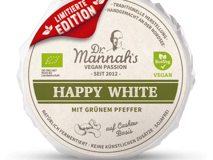3D Mockup VeganPassion Edle 120g HappyWhite gruener Pfeffer Jubilaeum frontal