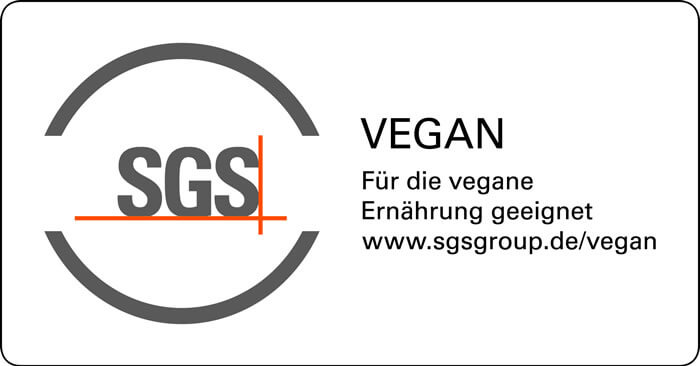 SGS Prüfzeichen "Für die vegane Ernährung geeignet"